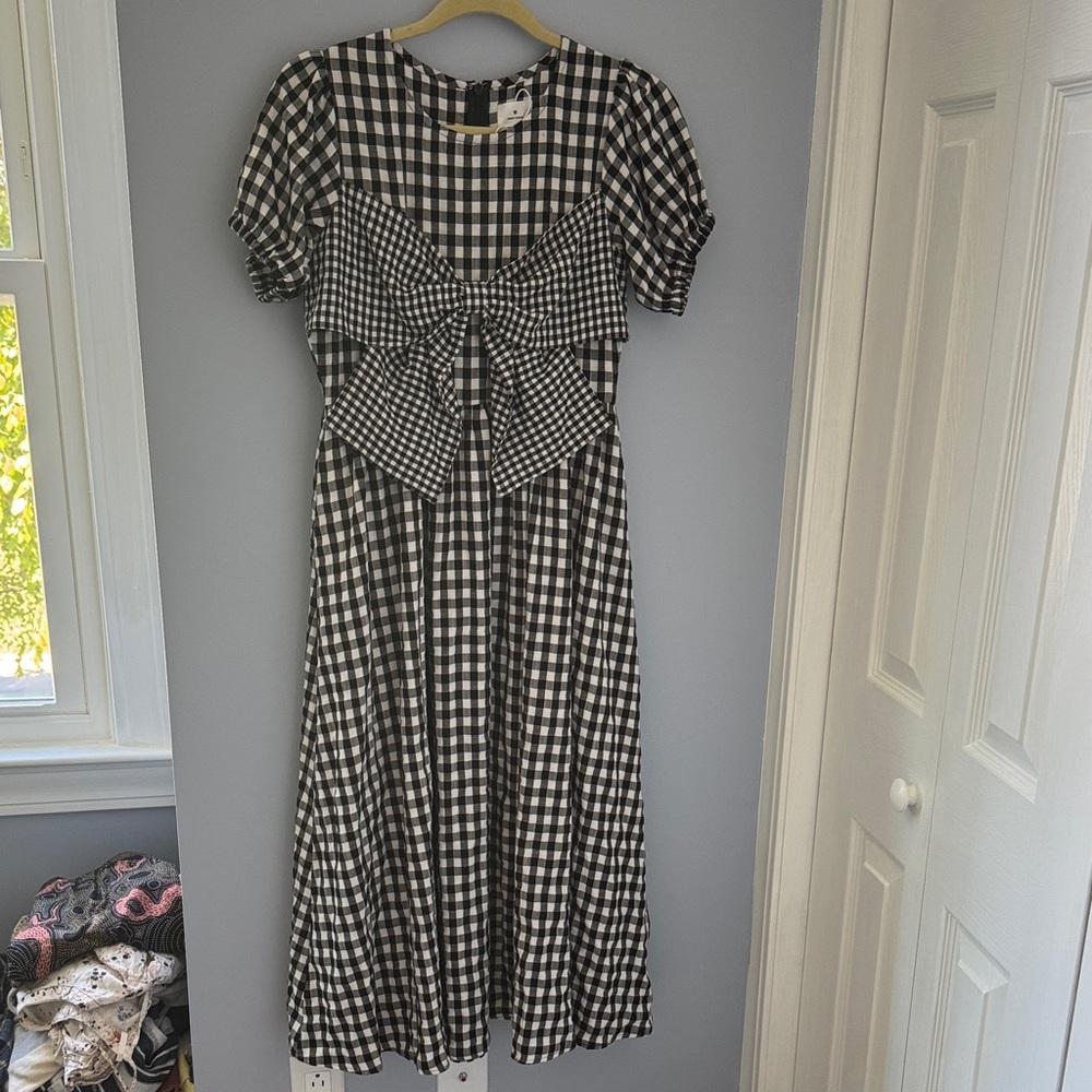 merry jenny Black and White Gingham Bow Midi Dress - Picture 1 of 11